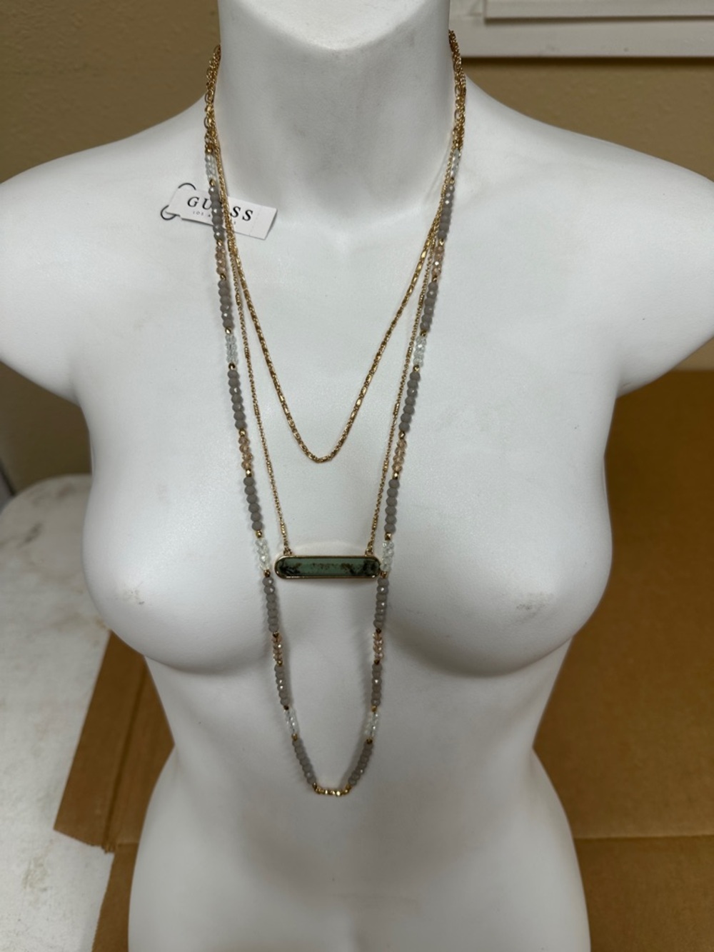 Guess by Marciano Gold-Tone Layered Necklace with Green Stone